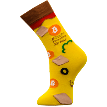 Die Crypto Socken in der Farbe gelb und Bitcoin Motiven