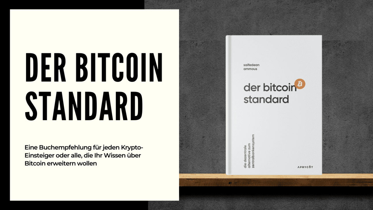 Das Bild zeigt das Buch "Der Bitcoin Standard" wie es auf einem Bücherregal steht