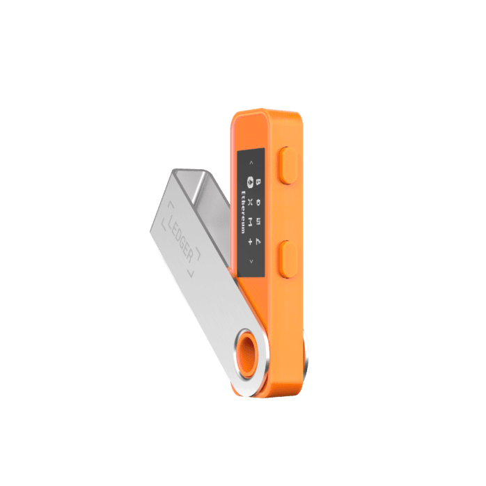 Ledger Nano S Plus Hardware Wallet im orangen Gehäuse